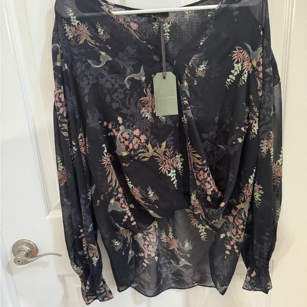 NWT All Saints Black Floral Sheer Blouse Business casual